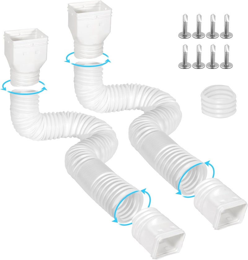 Gutterlix Flexible Gutter Downspout Extensions, Connectable Downspout Extender with 58"+ 67" Extendable Pipe, Thickened Down spout Drain Extension for Rainwater Drainage(2 Pack, White) - Image 1